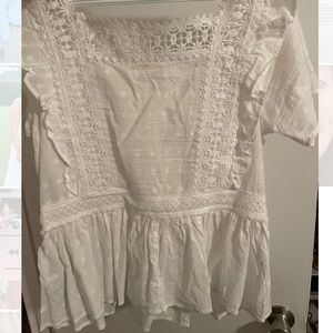 White Lace Short Sleeve Top
